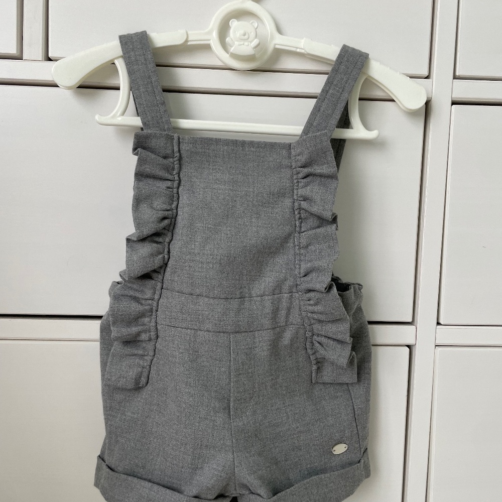 Tartine et Chocolat Gray Ruffle Short Overalls